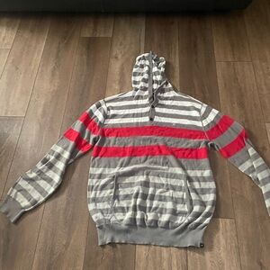 Hurley Gray & Red Striped Hooded Sweater